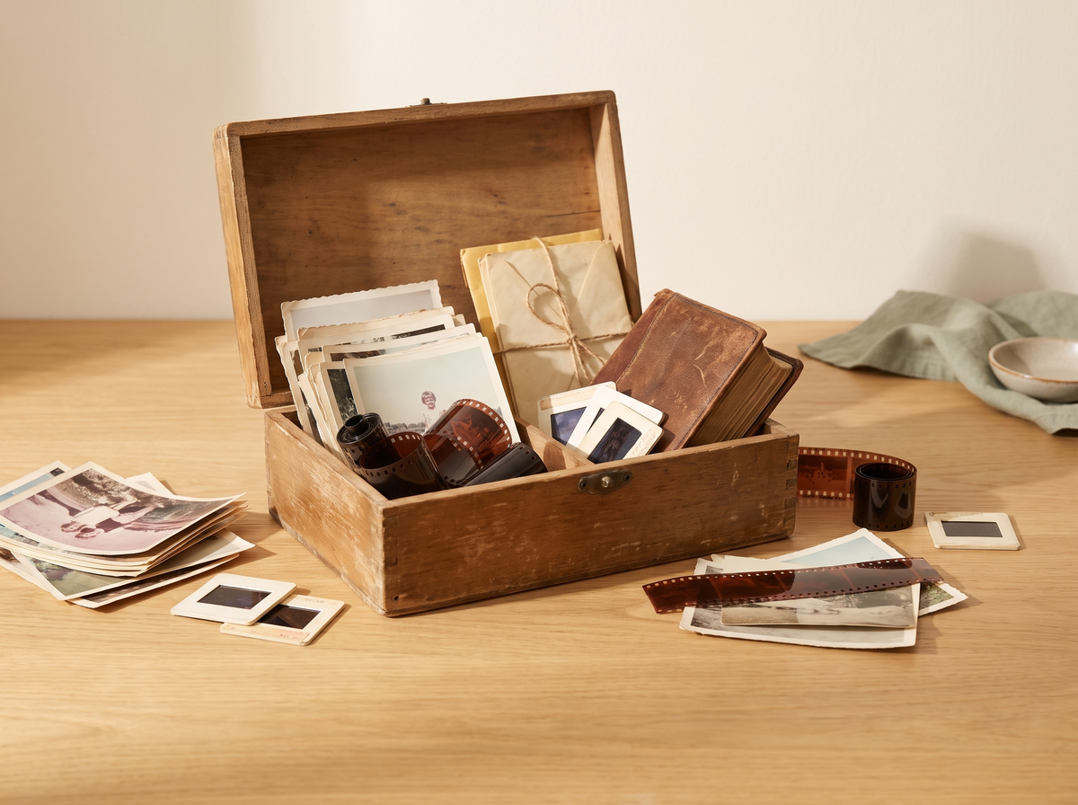 A family rediscovering old photographs together